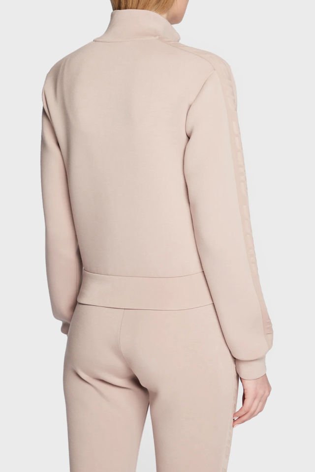 Guess Logo Şeritli Regular Fit Fermuarlı Dik Yaka Bayan Sweat Vizon