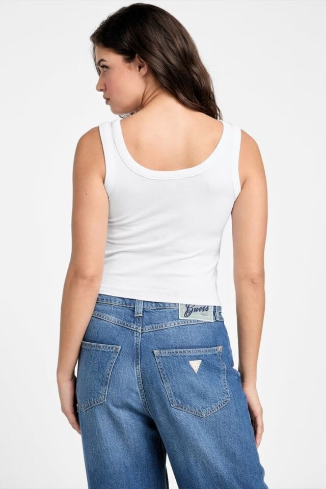 Guess Kaburga Örgülü Atlet Beyaz