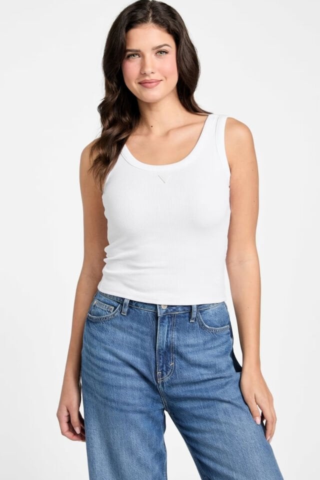 Guess Kaburga Örgülü Atlet Beyaz