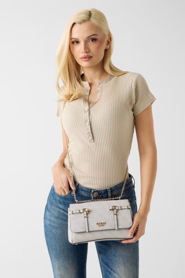 Guess Leona Logo Çapraz Askılı Çanta Beyaz