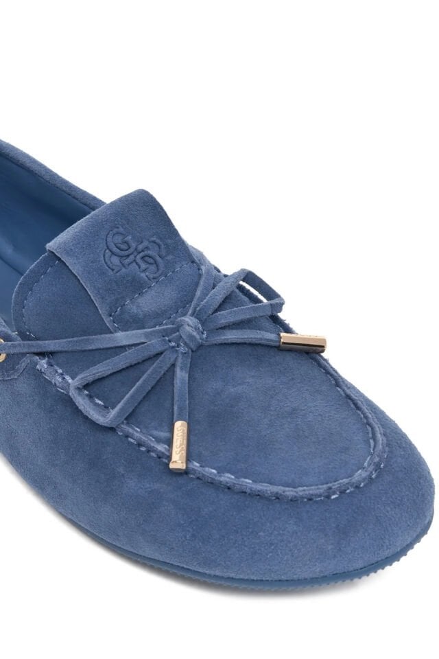 Guess Süet Kadın Mokasen Ayakkabı Fiyonk Detaylı Mavi