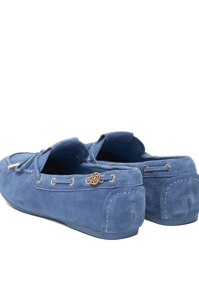 Guess Süet Kadın Mokasen Ayakkabı Fiyonk Detaylı Mavi