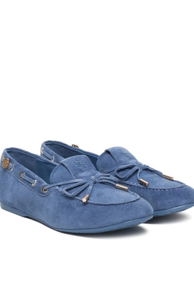 Guess Süet Kadın Mokasen Ayakkabı Fiyonk Detaylı Mavi
