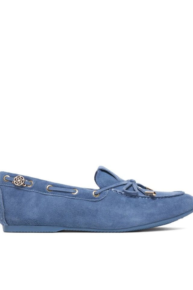 Guess Süet Kadın Mokasen Ayakkabı Fiyonk Detaylı Mavi