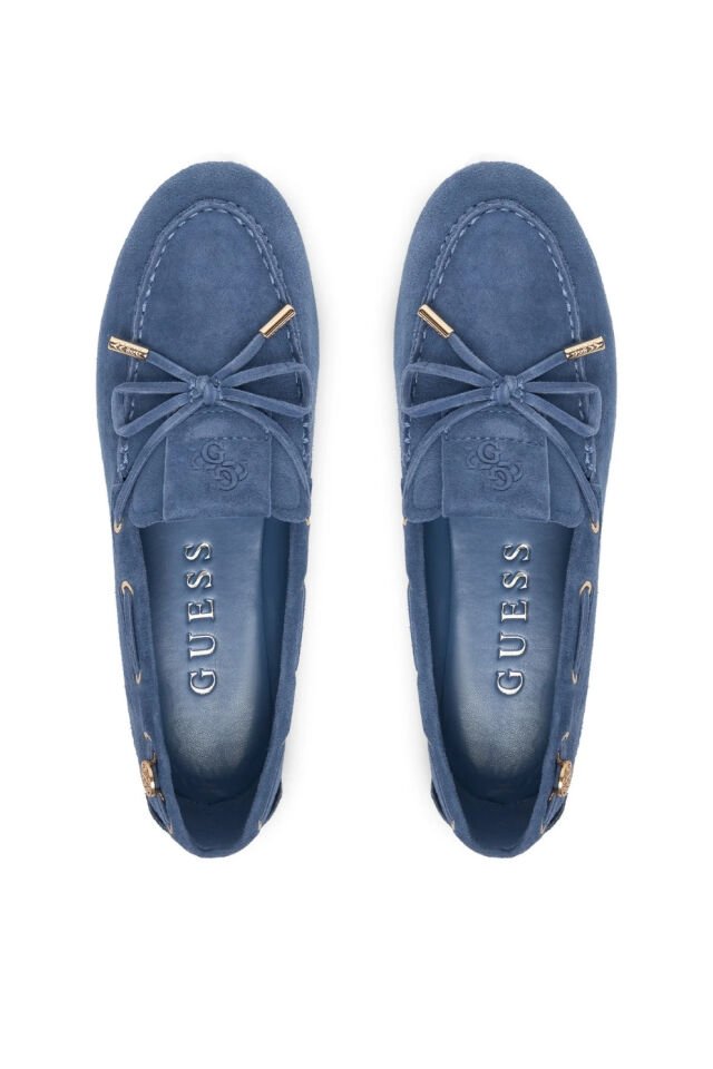 Guess Süet Kadın Mokasen Ayakkabı Fiyonk Detaylı Mavi