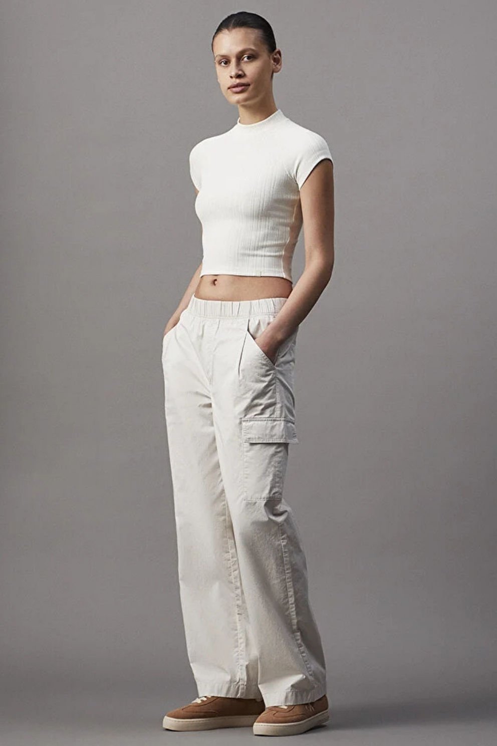 Calvin Klein Kadın Cotton Kargo Pantolon Bej