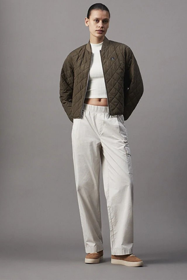 Calvin Klein Kadın Cotton Kargo Pantolon Bej