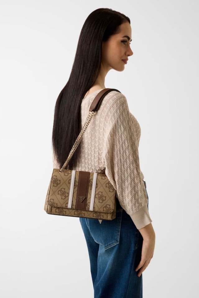 Guess  Noelle Logolu Omuz Çantası Bej