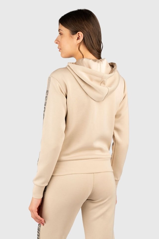 Guess Kapşonlu ve Logolu Yapay lmaslı Sweatshirt Bej