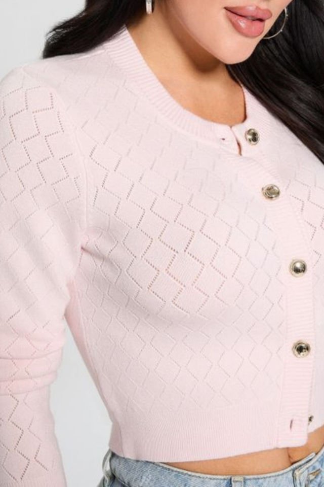 Guess Açık Örgü Crop Kesim Hırka Pembe Hırka