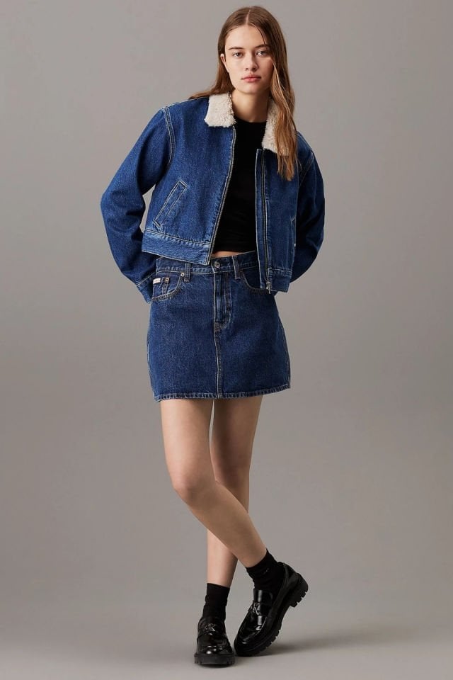 Calvin Klein Crop Fermuarlı Kot Ceket Denim