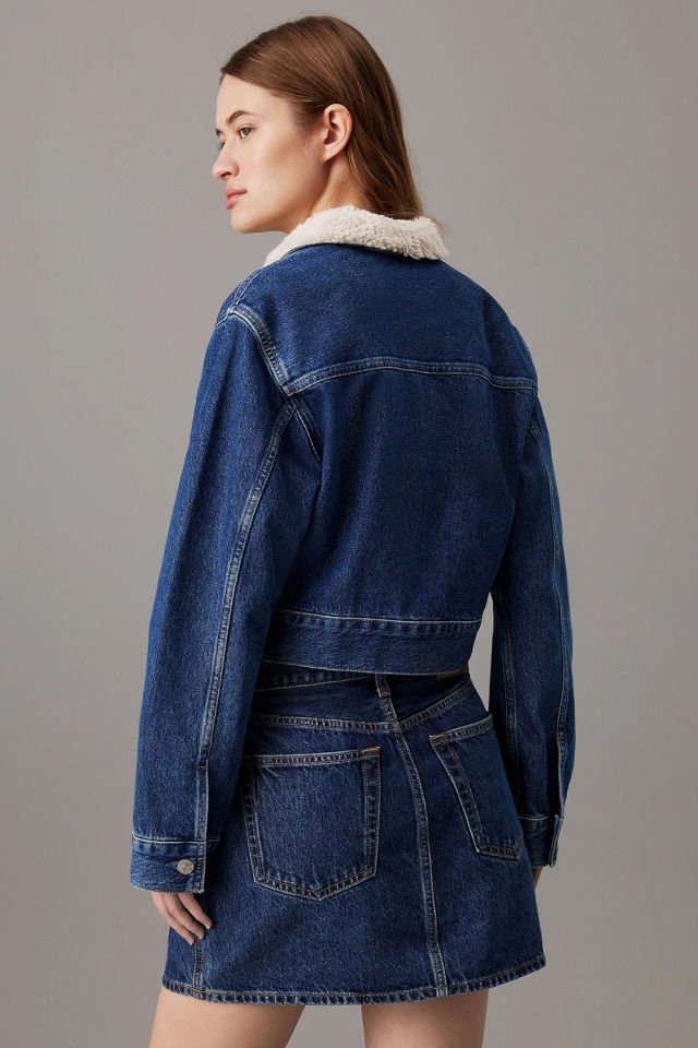 Calvin Klein Crop Fermuarlı Kot Ceket Denim