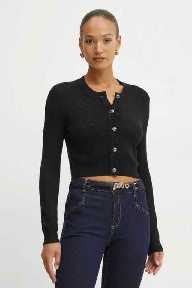 Guess Açık örgü Crop Kesim Hırka Siyah