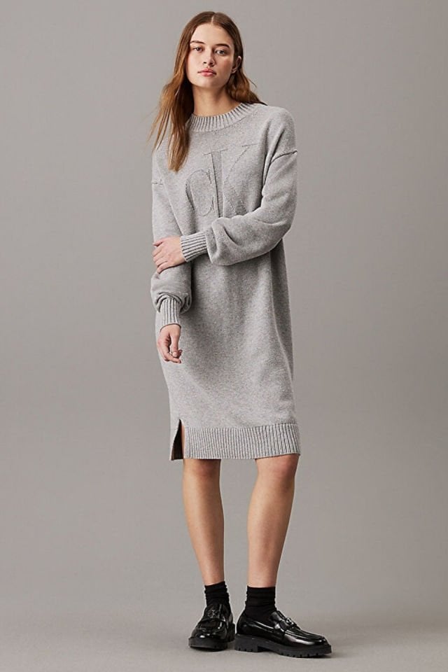 Calvin Klein Intarsia Kazak Elbise Gri
