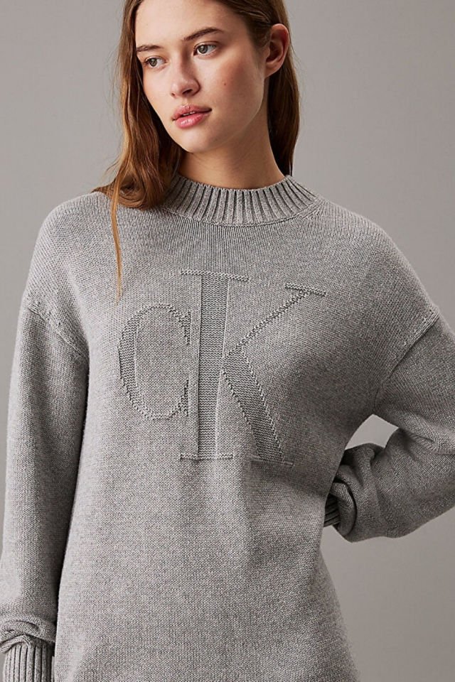 Calvin Klein Intarsia Kazak Elbise Gri