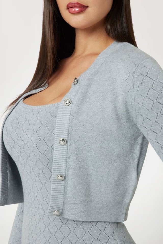 Guess Açık Örgü Crop Kesim Hırka Mavi