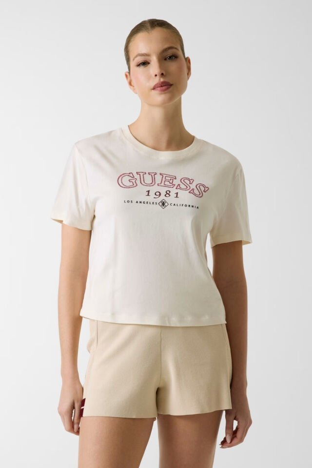 Guess Boxy logo T-shirt Krem