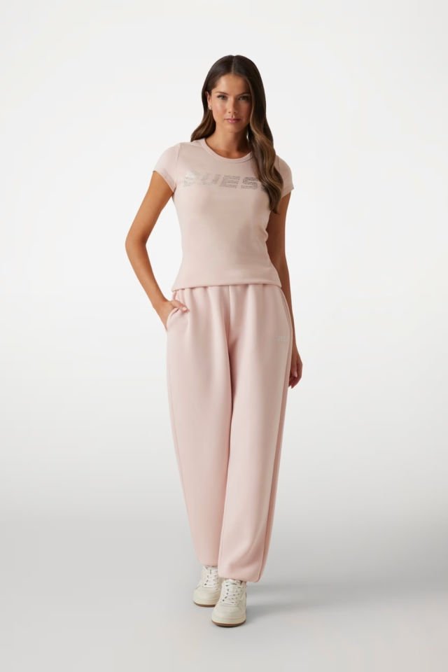 Guess Taşlı Logolu T-shirt Pembe