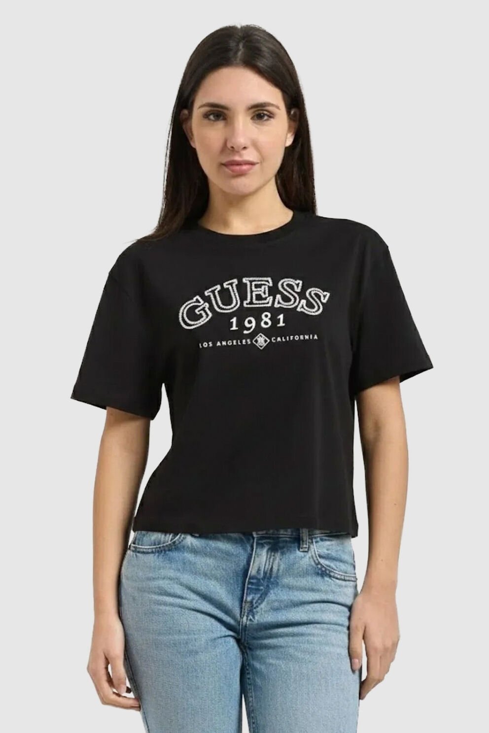 Guess Boxy logo T-shirt Siyah