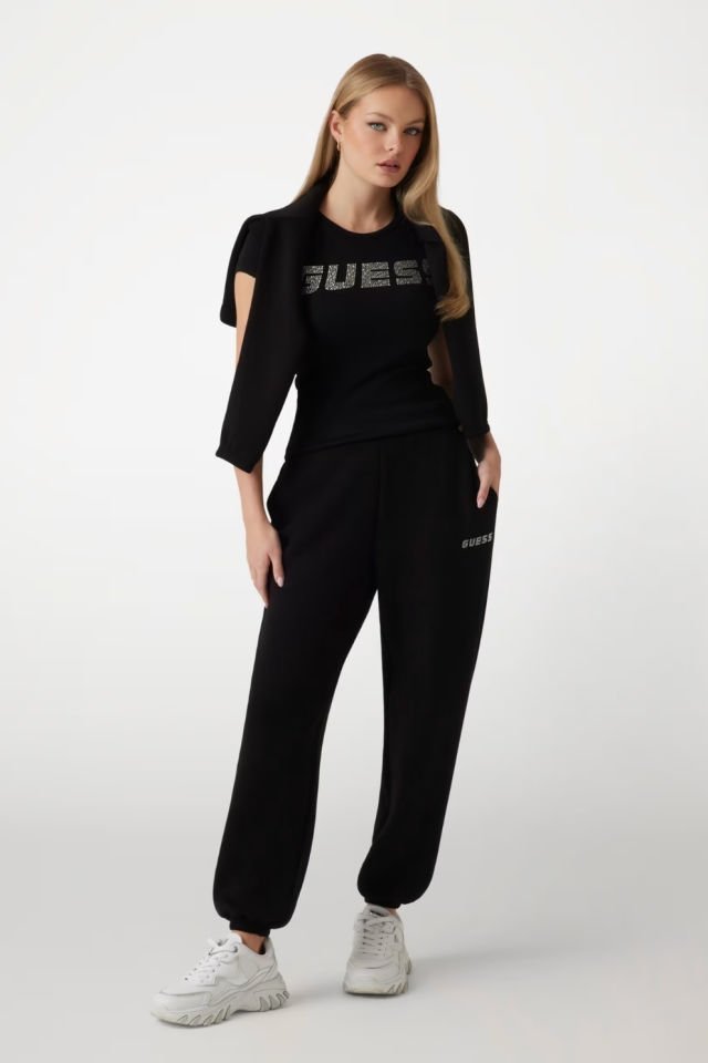 Guess Taşlı Logolu T-shirt Siyah