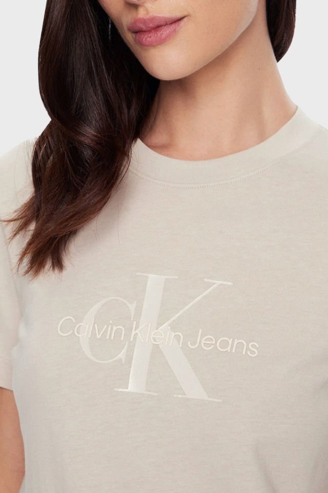 Calvin Klein Pamuklu Regular Fit Bisiklet Yaka Logolu Tişört Açık Gri