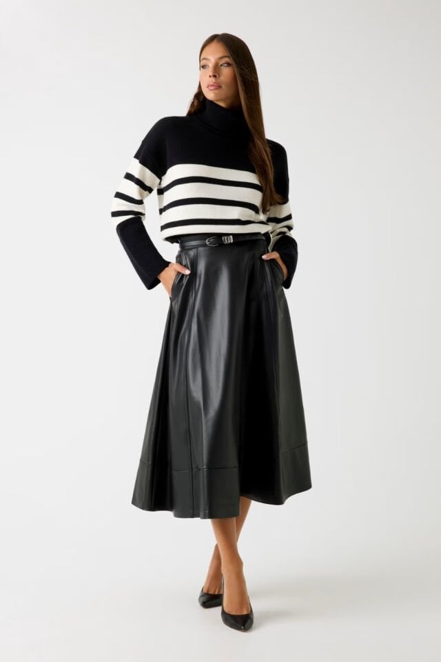 Guess Suni Deri Maksi Daire Etek Siyah