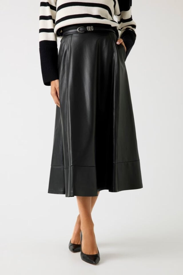 Guess Suni Deri Maksi Daire Etek Siyah