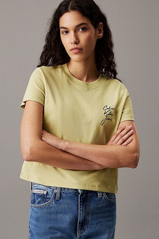 Calvin Klein Kadın Script İnstitutional Tişört Yeşil