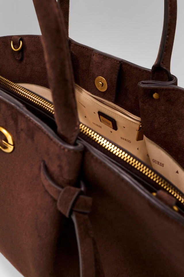 Guess Allegra Süet El Çantası Koyu Kahverengi