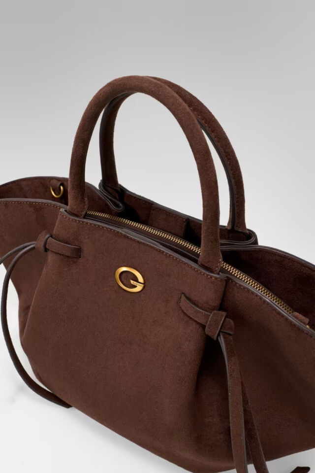 Guess Allegra Süet El Çantası Koyu Kahverengi