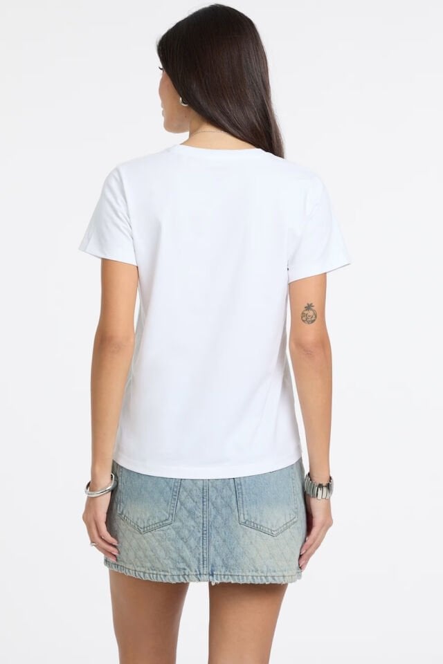 Guess Logo Nakış İşlemeli T-shirt Beyaz