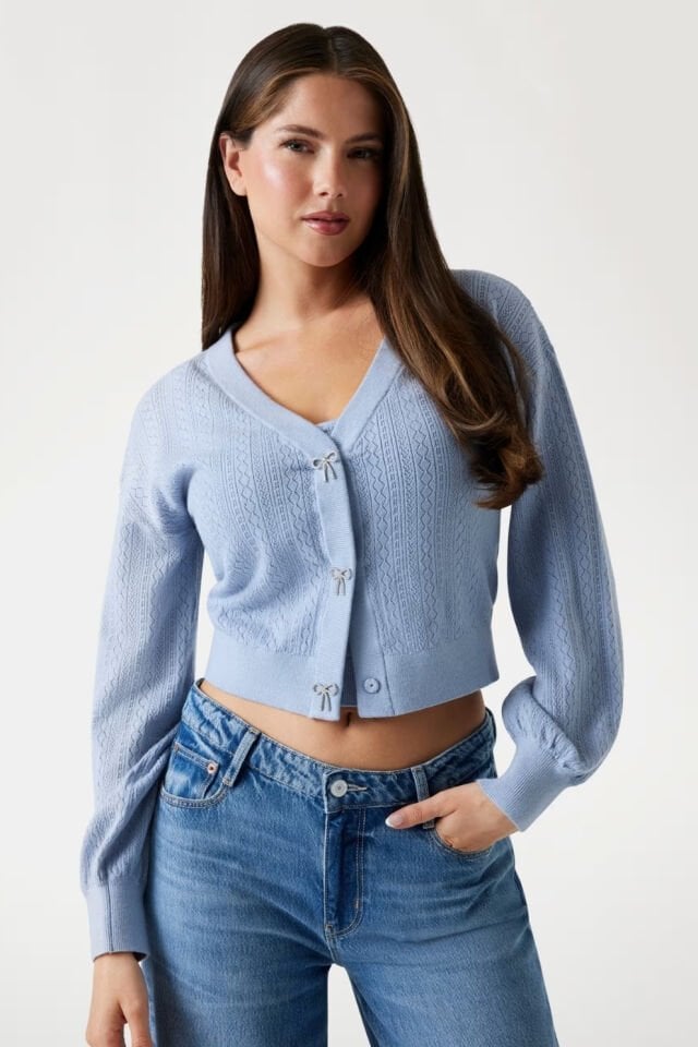 Guess Ajurlu Örgülü Kısa Hırka Mavi