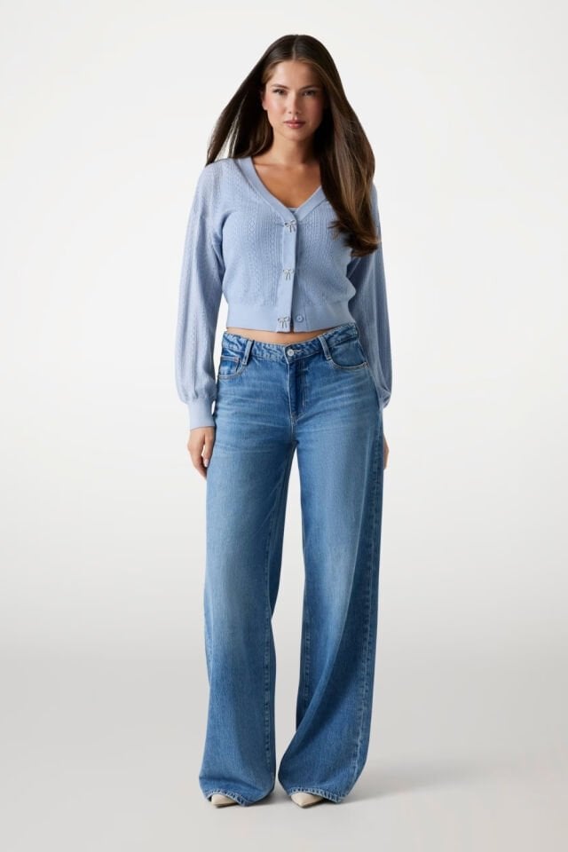 Guess Ajurlu Örgülü Kısa Hırka Mavi