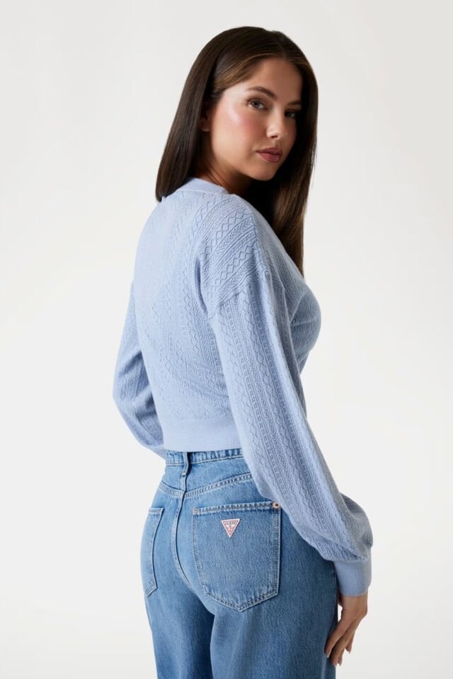 Guess Ajurlu Örgülü Kısa Hırka Mavi