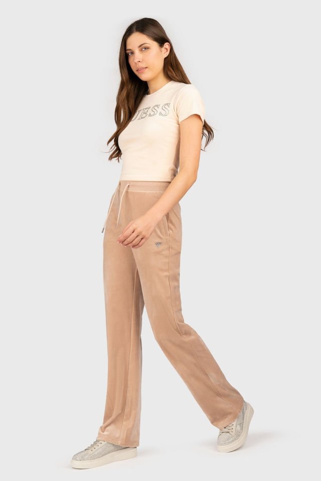 Guess Logolu Elmaslı Tişört Krem