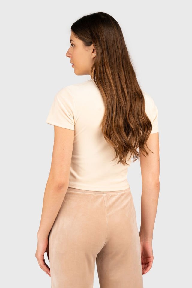 Guess Logolu Elmaslı Tişört Krem