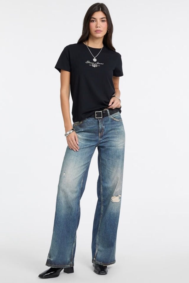 Guess Logo Nakış İşlemeli T-shirt Siyah