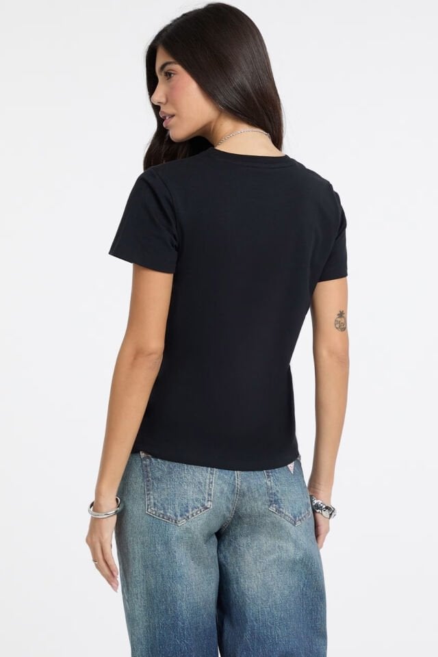 Guess Logo Nakış İşlemeli T-shirt Siyah
