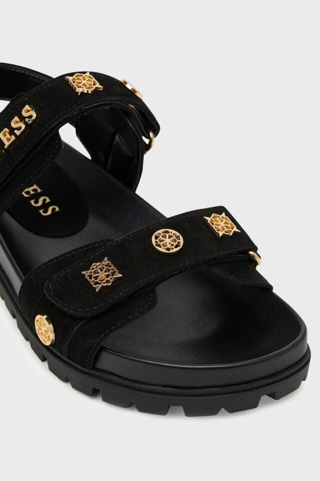 Guess Logolu Cırt Cırtlı Süet Dokulu Bayan Sandalet