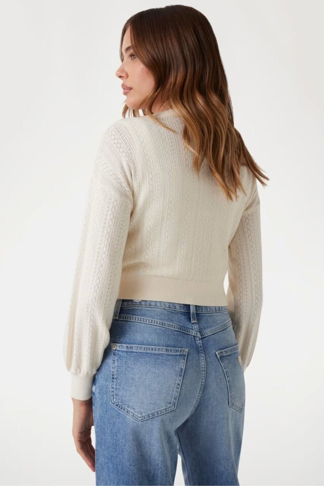 Guess Ajurlu Örgülü Kısa Hırka Beyaz