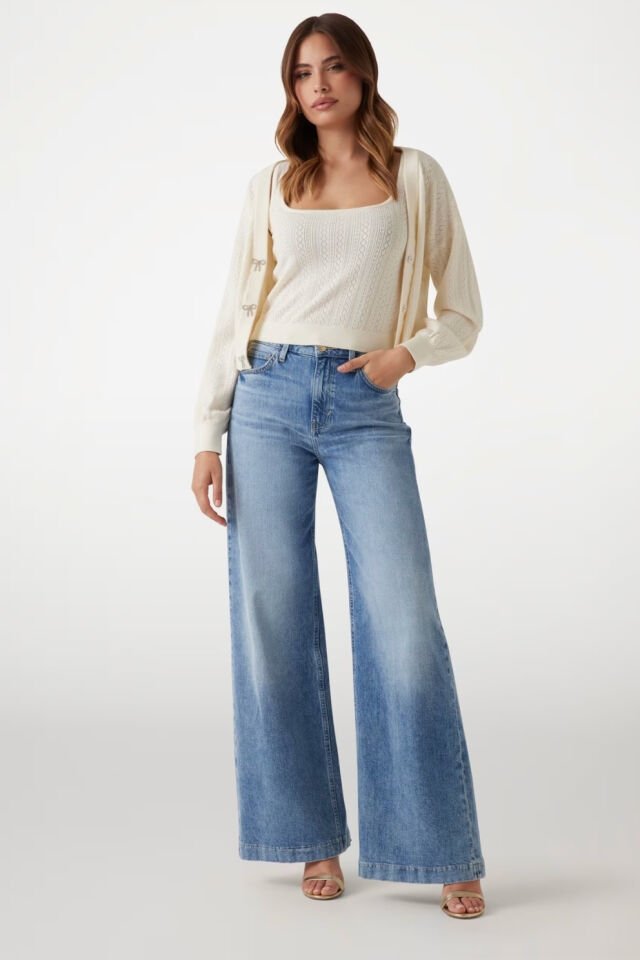 Guess Ajurlu Örgülü Kısa Hırka Beyaz