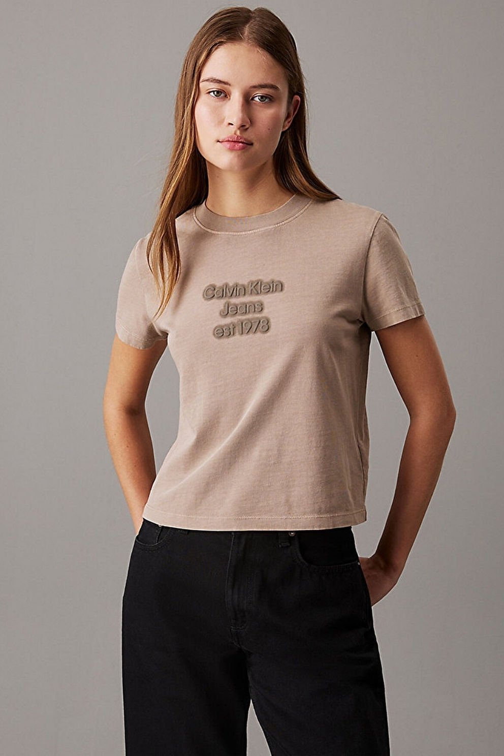 Calvin Klein Washed Puff Print T-shirt Kahverengi