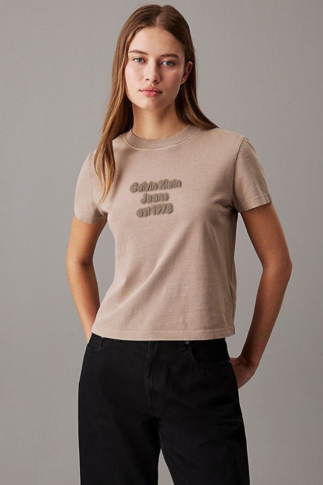 Calvin Klein Washed Puff Print T-shirt Kahverengi