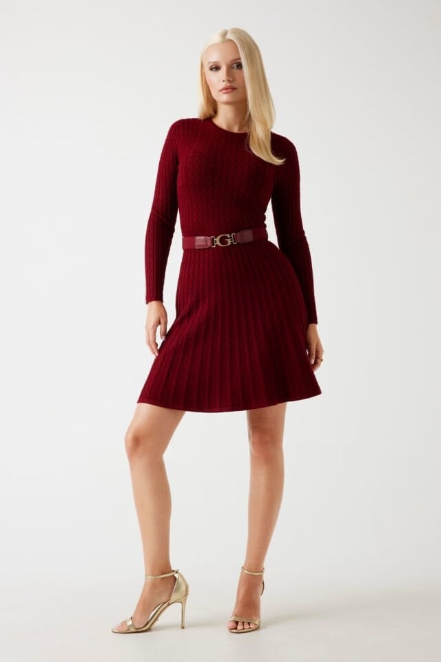 Guess Örgü Kazak Elbise Koyu Kırmızı