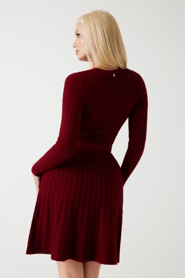 Guess Örgü Kazak Elbise Koyu Kırmızı