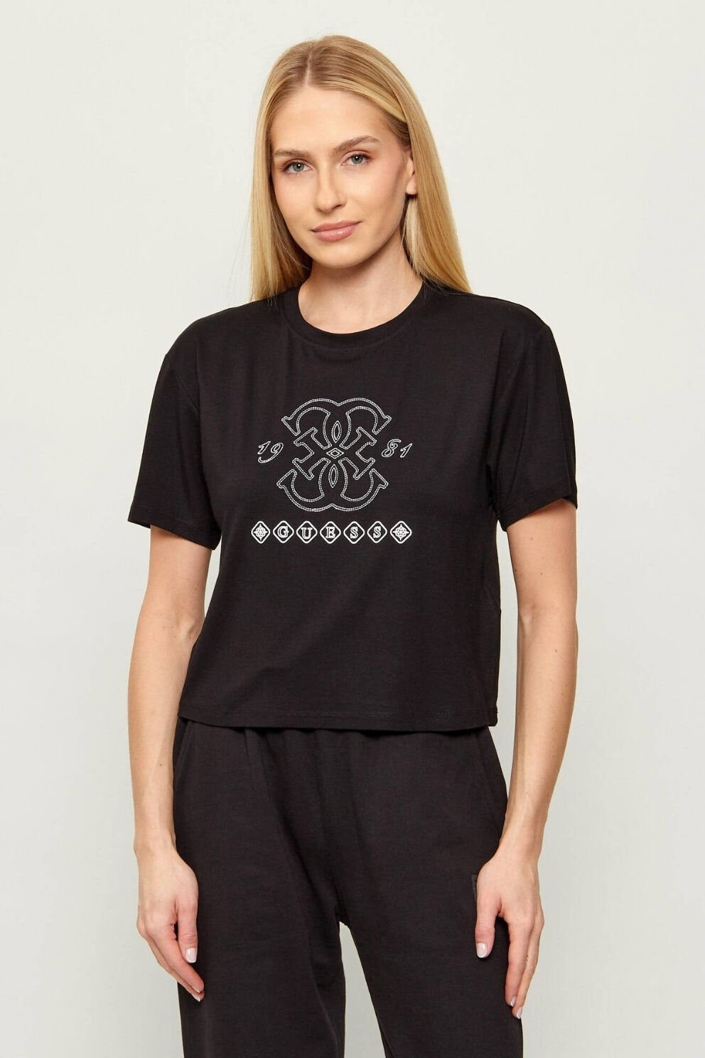 Guess Gabı  Rahat Kesim Tişört Siyah