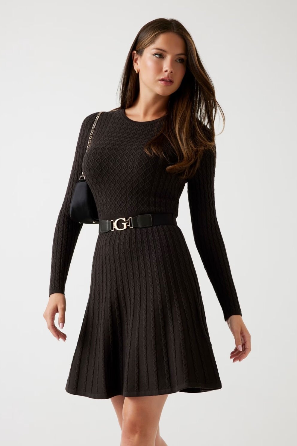 Guess Örgü Kazak Elbise Koyu Kahverengi