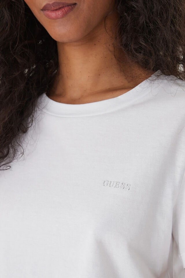 Guess T-Shirt Biały Regular Fit Beyaz