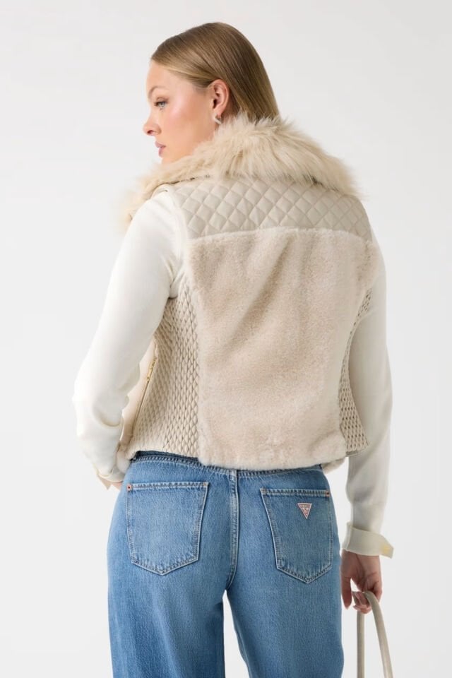 Guess Sahte Kürk Yelek Krem