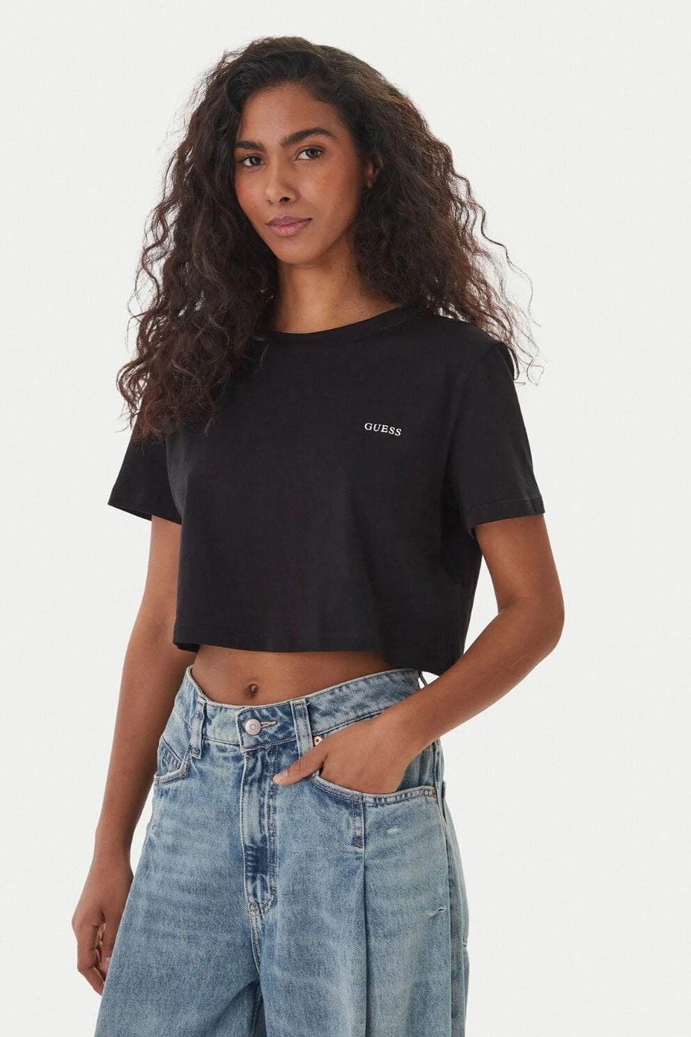 Guess T-Shirt Biały Regular Fit Siyah